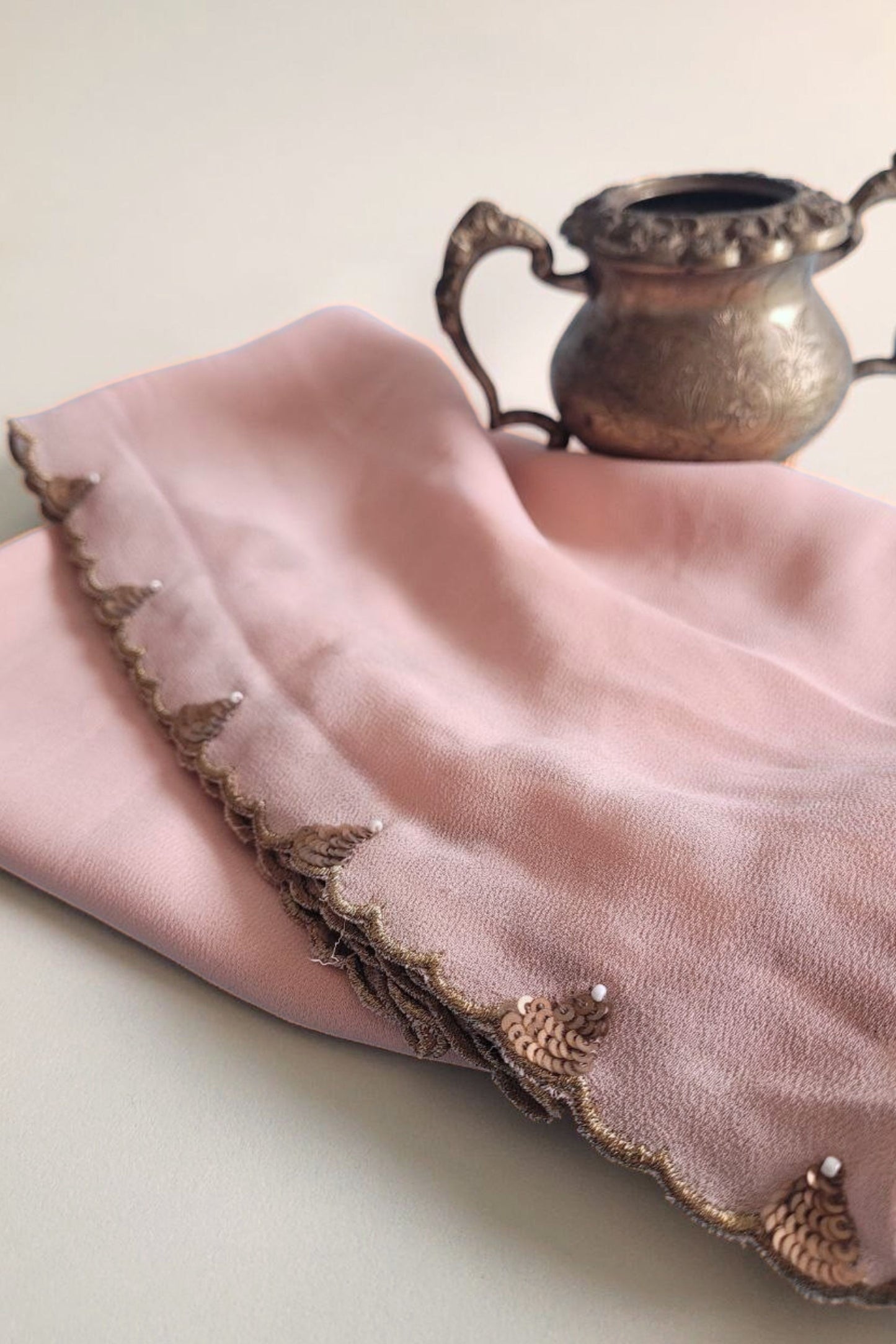Hand Embroidered Dupatta-Chinh-Peach