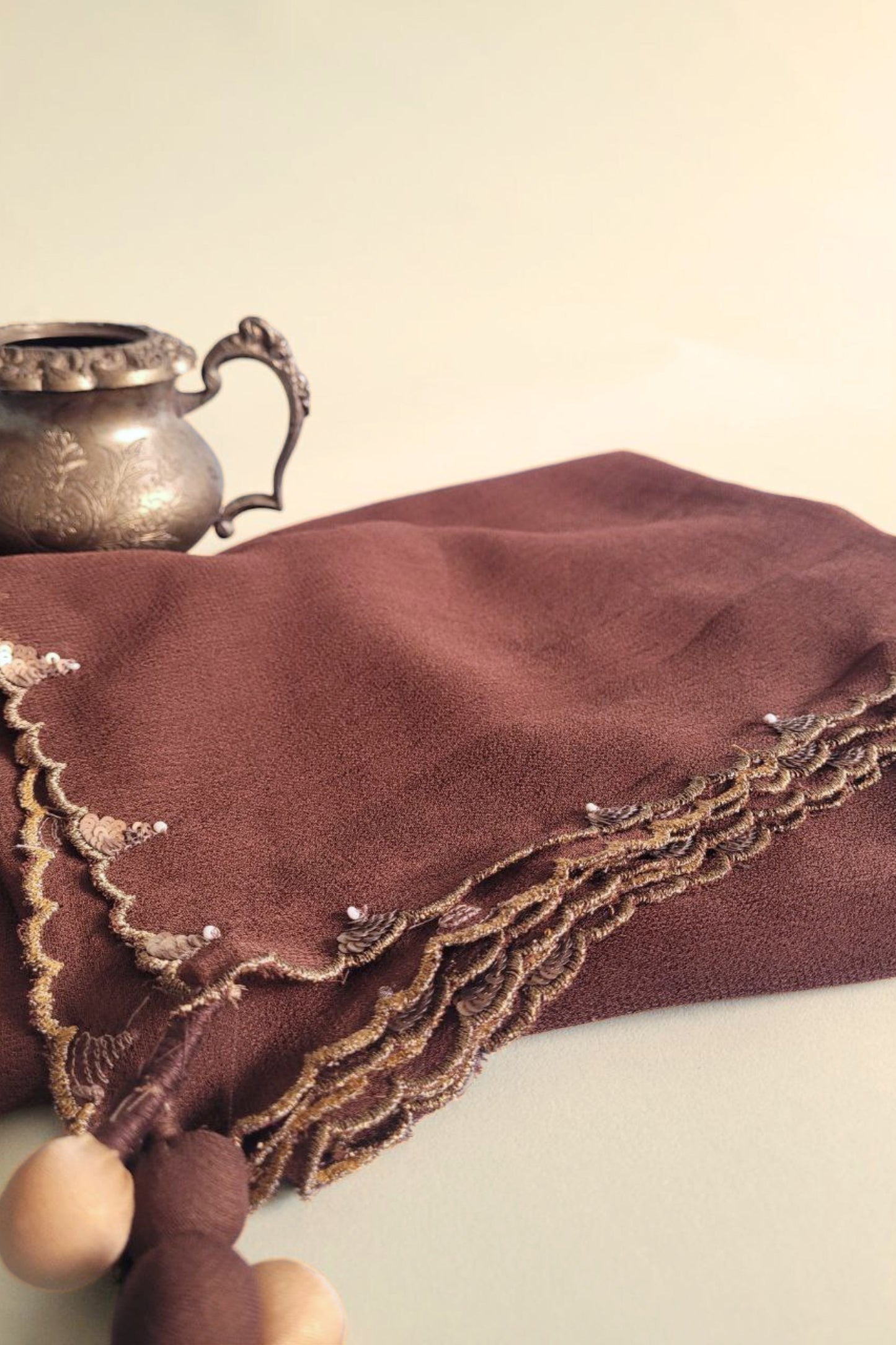 Hand embroidered Dupatta- Chinh-Brown