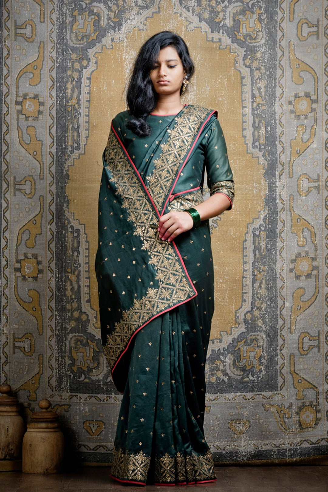 Tilli Bottle Green Saree