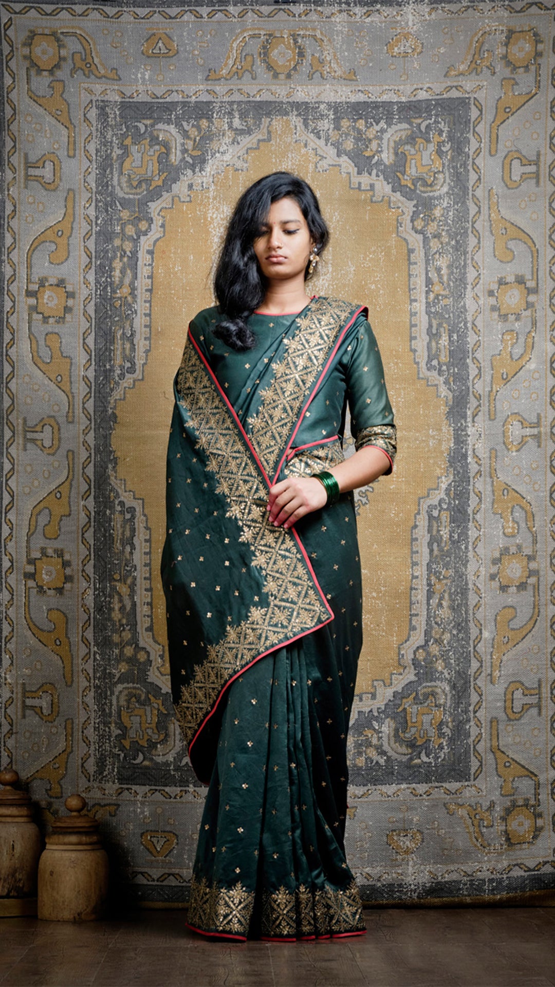 Tilli Bottle Green Saree