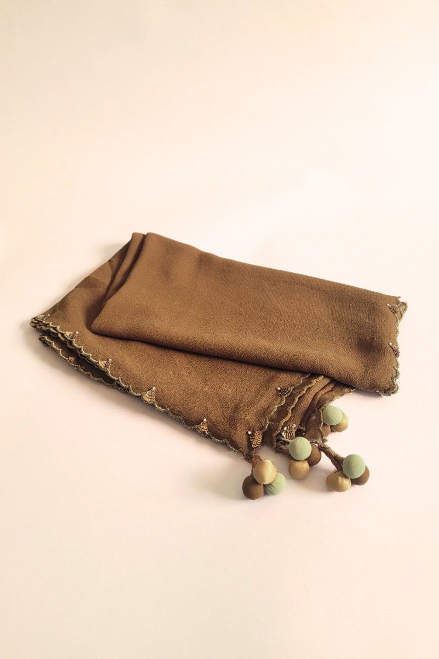 Hand Embroidered Dupatta- Chinh-Mehendi