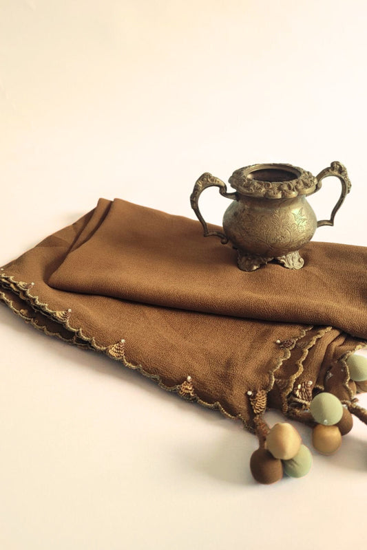 Hand Embroidered Dupatta- Chinh-Mehendi