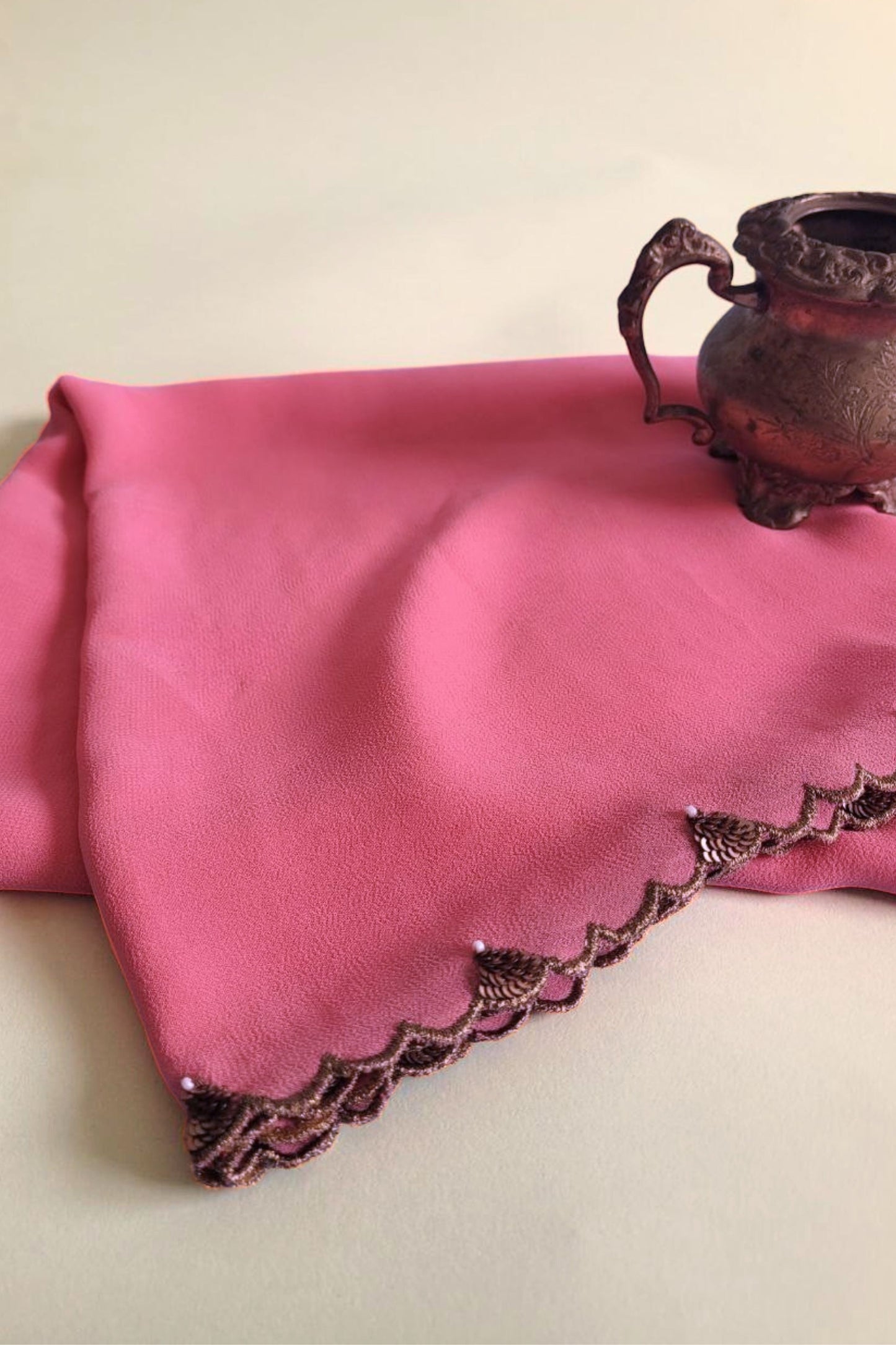 Hand Embroidered Dupatta-Chinh-Pink