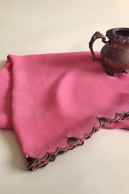 Hand Embroidered Dupatta-Chinh-Pink