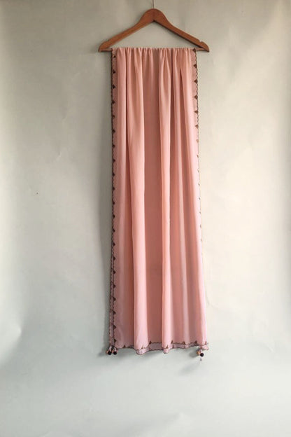 Hand Embroidered Dupatta-Chinh-Peach