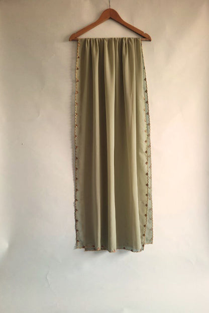 Hand Embroidered Dupatta-Chinh-Pista