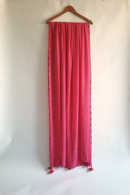 Hand Embroidered Dupatta- Bagaan- Pink