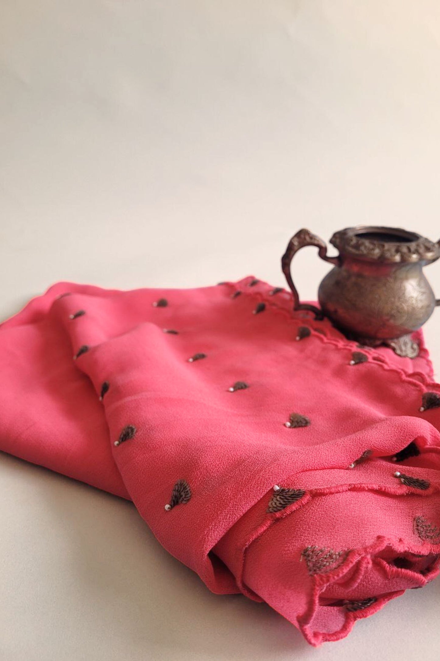 Hand Embroidered Dupatta- Bagaan- Pink