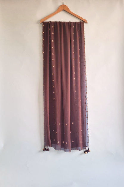 Hand Embroidered dupatta-Bagaan-brown