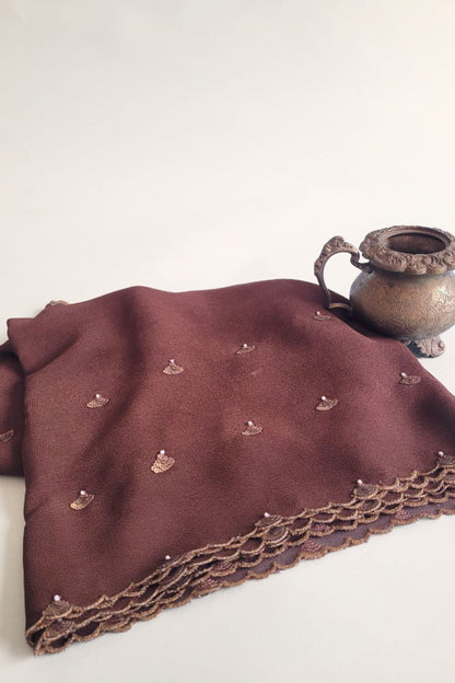 Hand Embroidered dupatta-Bagaan-brown