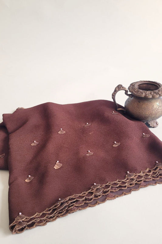 Hand Embroidered dupatta-Bagaan-brown