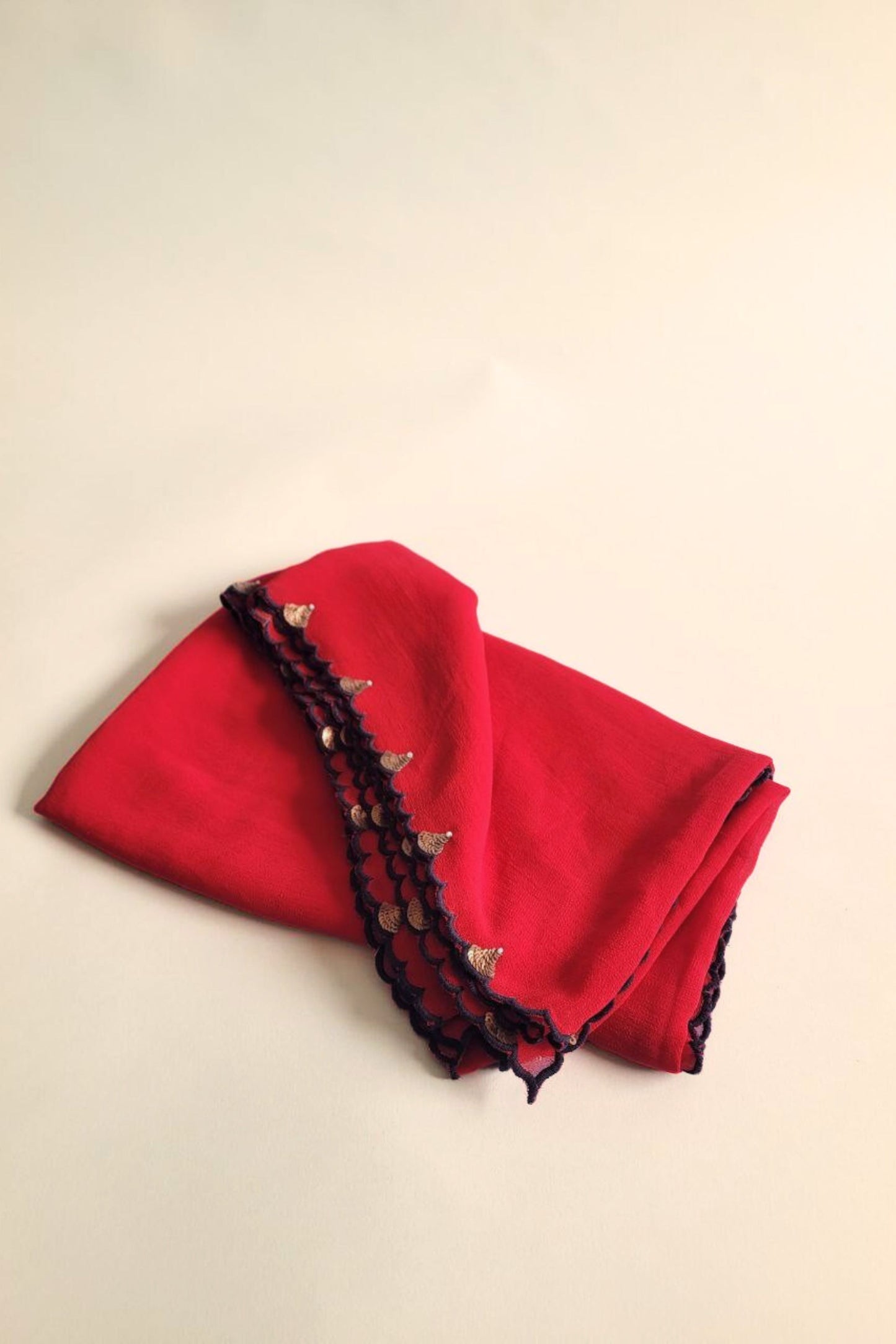 Hand Embroidered Dupatta-Chinh- Scarlet red