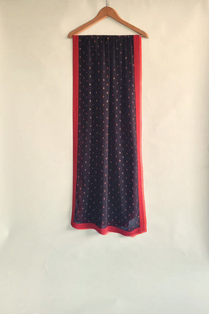 Hand Embroidered Dupatta- Black-Red