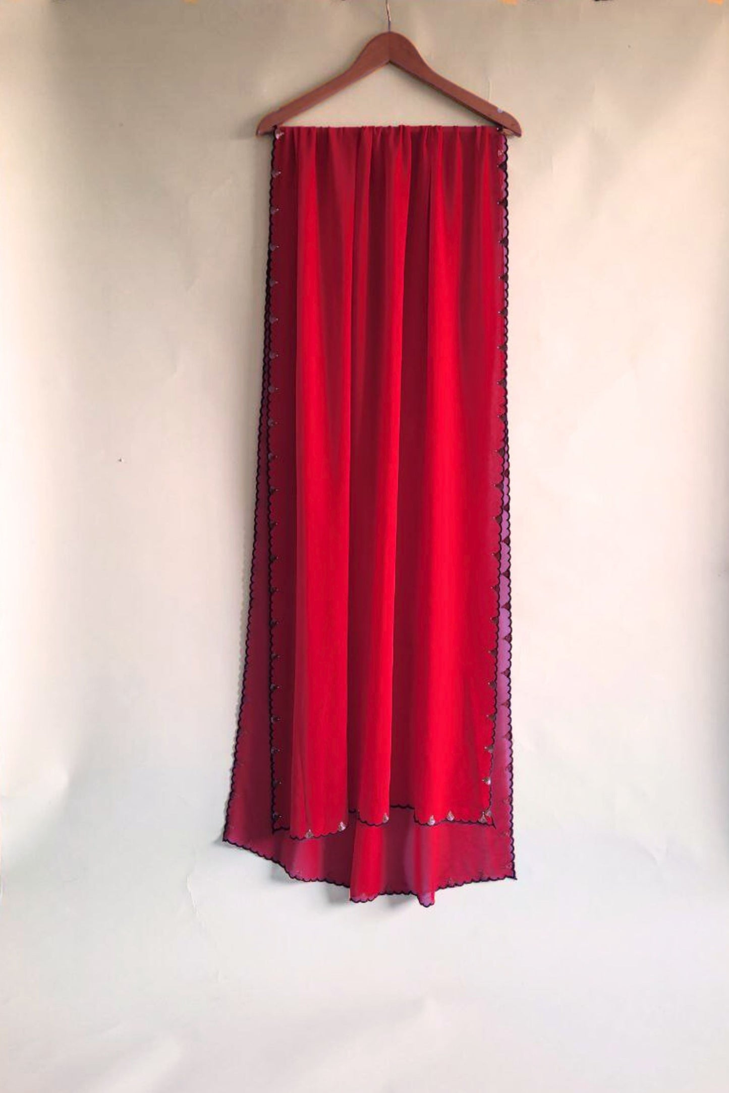 Hand Embroidered Dupatta-Chinh- Scarlet red