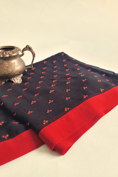 Hand Embroidered Dupatta- Black-Red