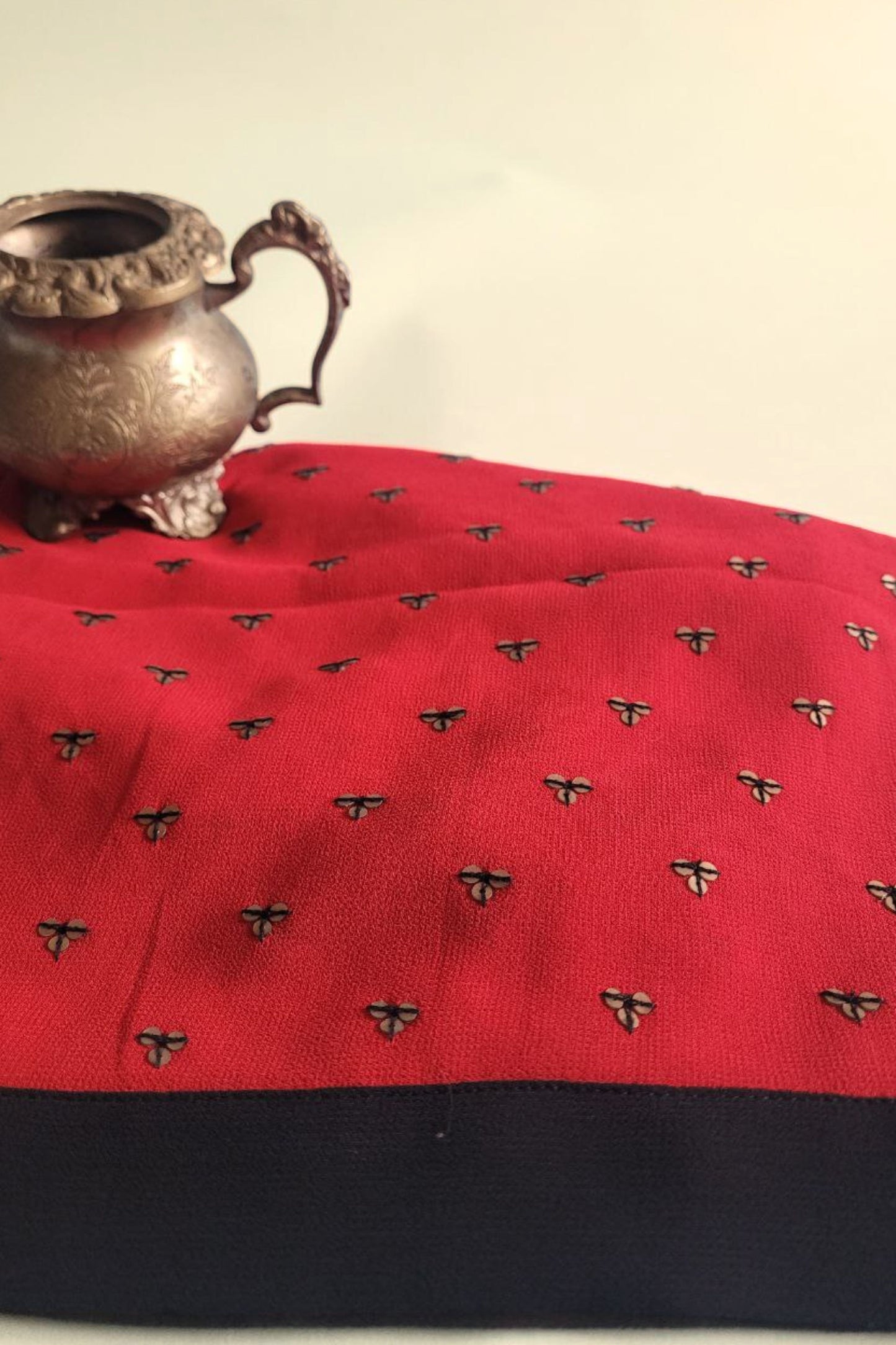 Hand Embroidered Dupatta- Red Black