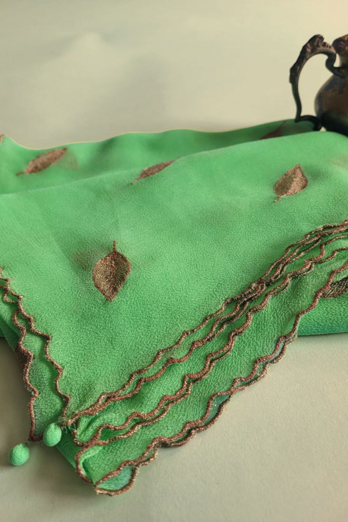 Hand Embroidered Dupatta-Neon Green