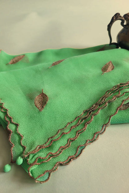 Hand Embroidered Dupatta-Neon Green