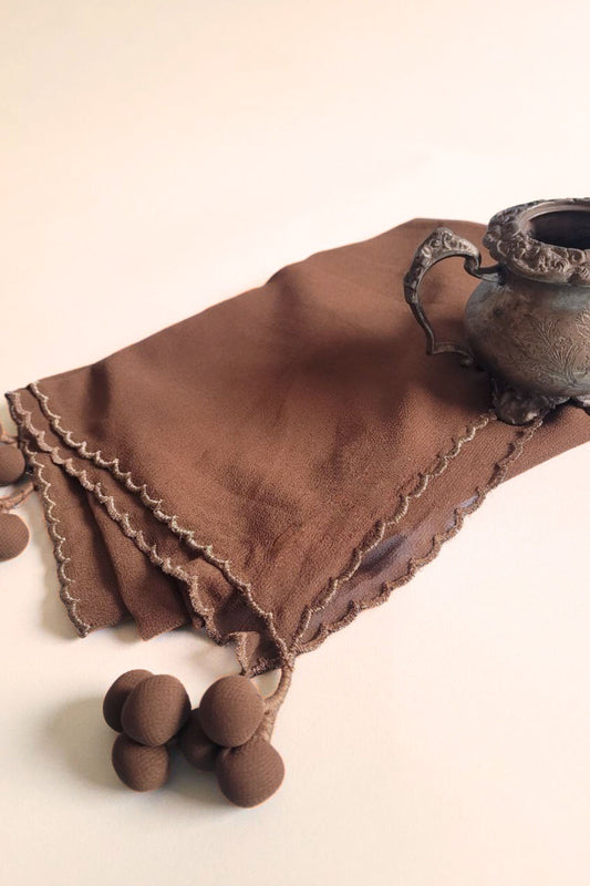 Scallop Dupatta georgette- Brown