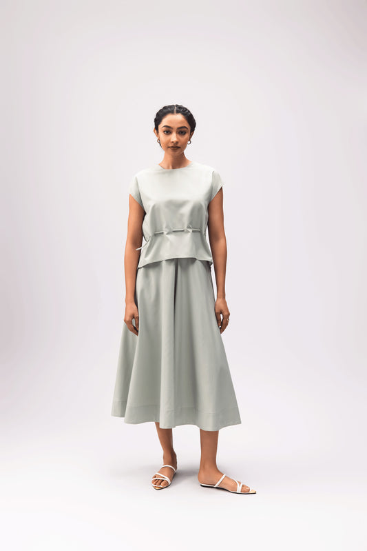 Relaxed fit co-ord set top and flared divided skirt. 
